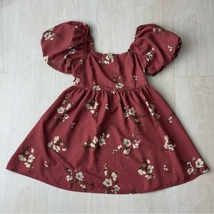 Inspired Hearts dainty floral puff sleeves dress in mauve
